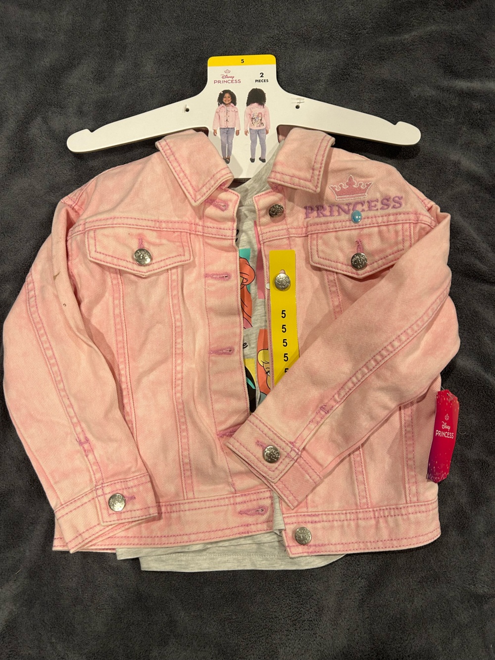 NWT Disney princess pink denim jacket and T-shirt set size 5